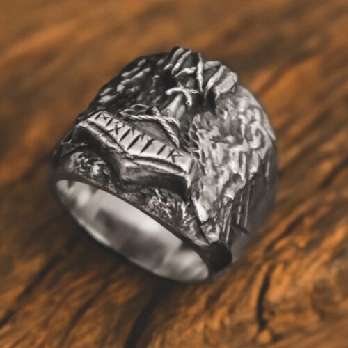 Skive Jewelry Anel Viking Mjolnir Prata